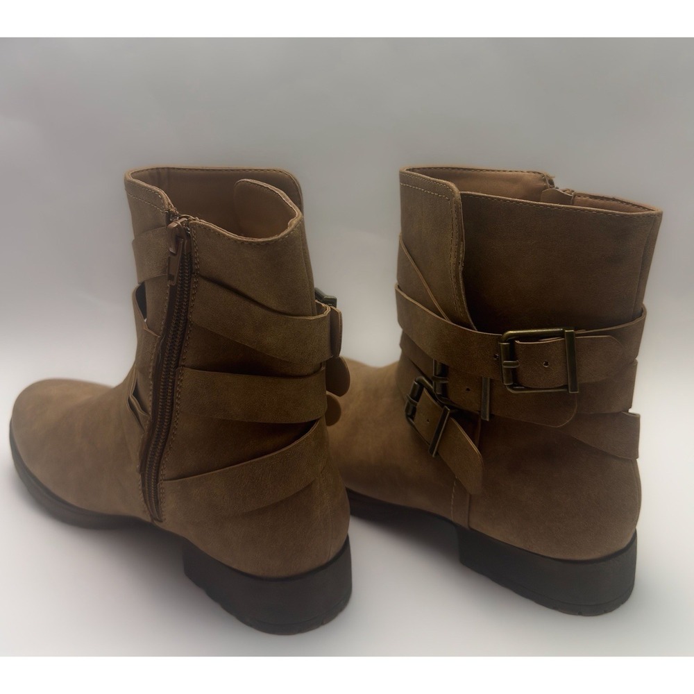 Just Fab Brown Strap Buckle Zip Up Booties Size 7 - Picture 7 of 11